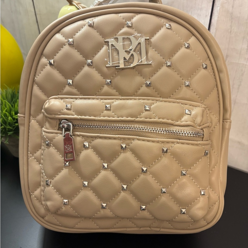 Badgley Mischka Tan Silver Quilted Backpack